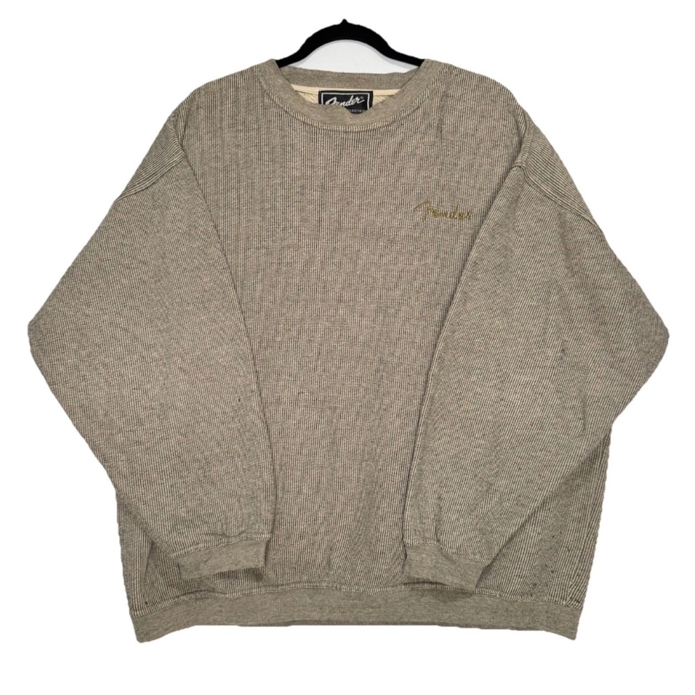 Rare VTG 90s Men’s Fender Logo Knit Oversized Crewneck Sweatshirt size Large